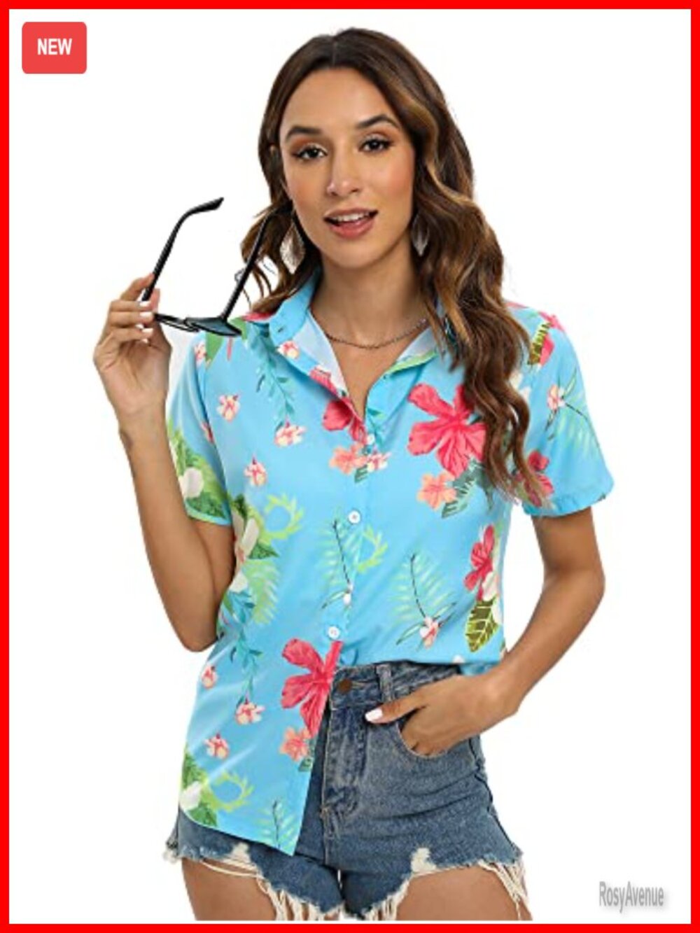 Womens Hawaiian Shirt Short Sleeve Button Down Casual Tropical Summer Party Top